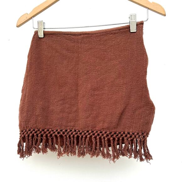 Savannah Morrow Fringe Mini Skirt Knit Rust Boho Small Bohemian Festival - Picture 3 of 10